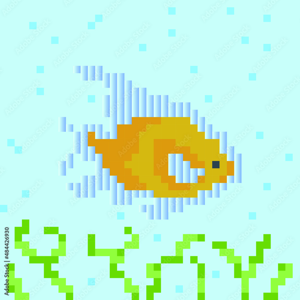 Obraz premium Pixel fish in the sea. Vector.