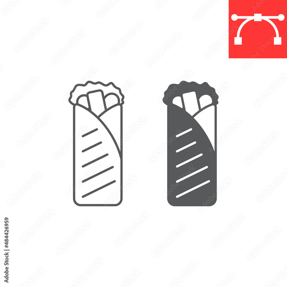 Shawarma line and glyph icon, junk food and fast food, shawarma vector icon, vector graphics, editable stroke outline sign, eps 10. Shawarma line and glyph icon, junk food and fast food, shawarma vector icon, vector graphics, editable stroke outline sign, eps 10.