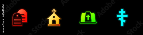 Set Holy bible book, Church building, Pope hat and Christian cross icon. Vector