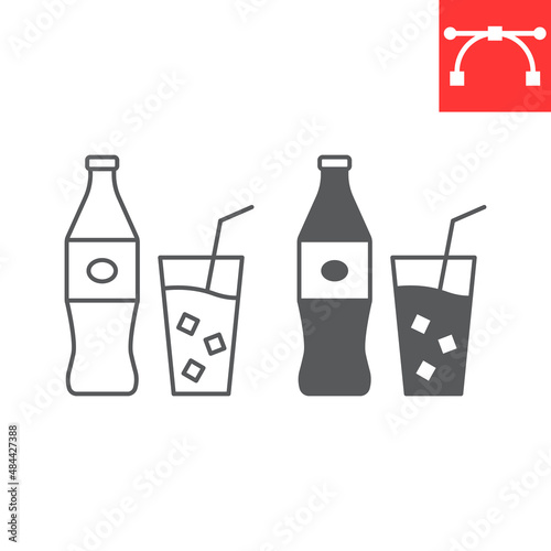Cola bottle line and glyph icon, soda and beverage, lemonade vector icon, vector graphics, editable stroke outline sign, eps 10.