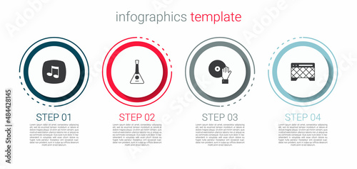 Set Music note, tone, Balalaika, DJ playing music and Guitar amplifier. Business infographic template. Vector