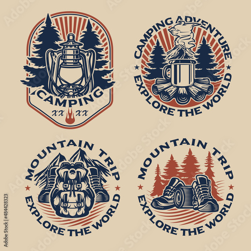 Set of vintage badge for the camping theme. Perfect for posters, apparel, T-shirt design, and many other uses. 