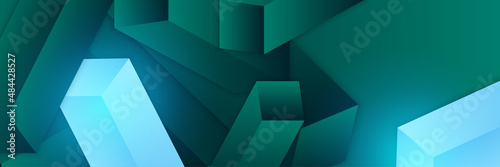Set of 3d Geometric block green blue abstract banner design background