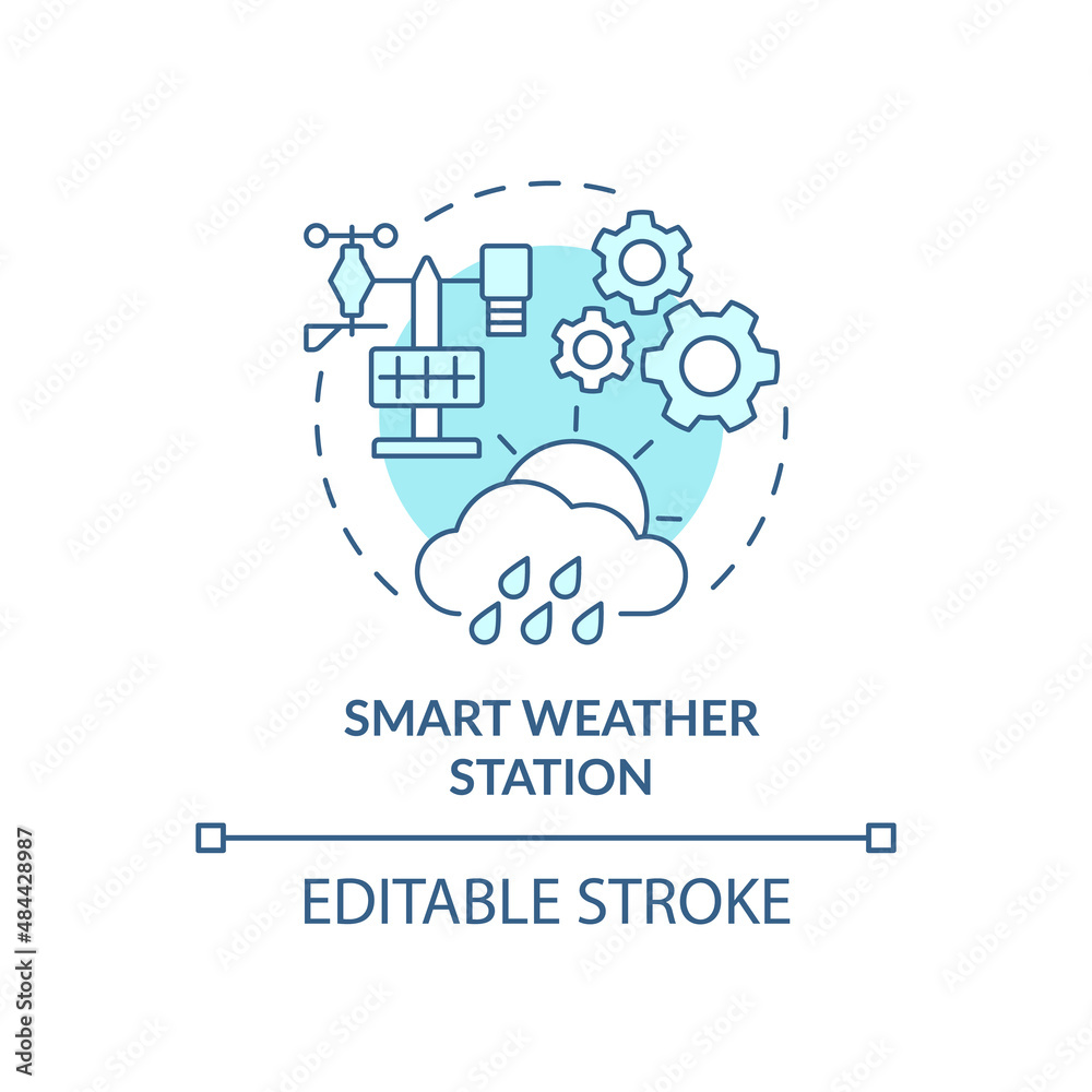 Smart weather station turquoise concept icon. Temperature and humidity detection abstract idea thin line illustration. Isolated outline drawing. Editable stroke. Arial, Myriad Pro-Bold fonts used Smart weather station turquoise concept icon. Temperature and humidity detection abstract idea thin line illustration. Isolated outline drawing. Editable stroke. Arial, Myriad Pro-Bold fonts used