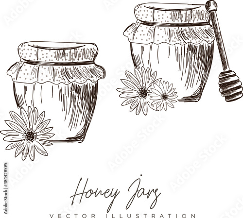 Vector hand-drawn honey jars 