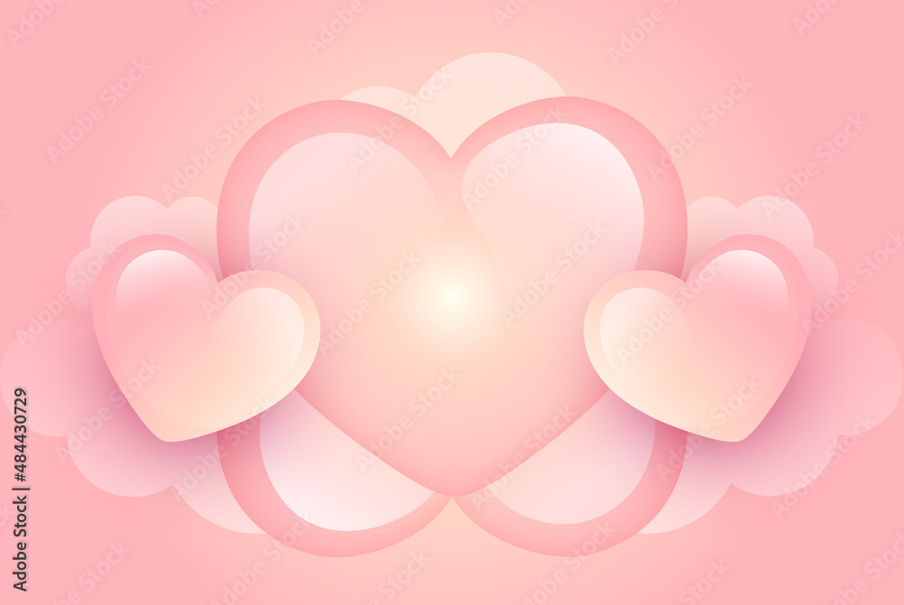 Realistic Simple valentine's day soft pink heart shape background design