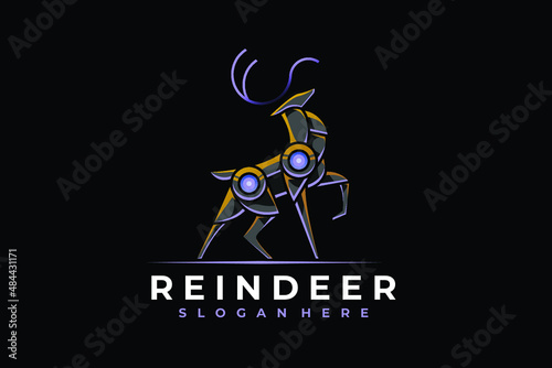 Modern Mecha Robotic Reindeer Logo Design Template