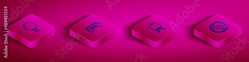 Set Isometric line Golf ball on tee, Gamepad, Easel or painting art boards and Vinyl disk icon. Vector