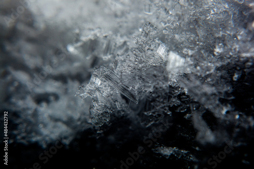 Macro shot of the crystalline texture of ice in cold shades, an ice outgrowth. no-frost