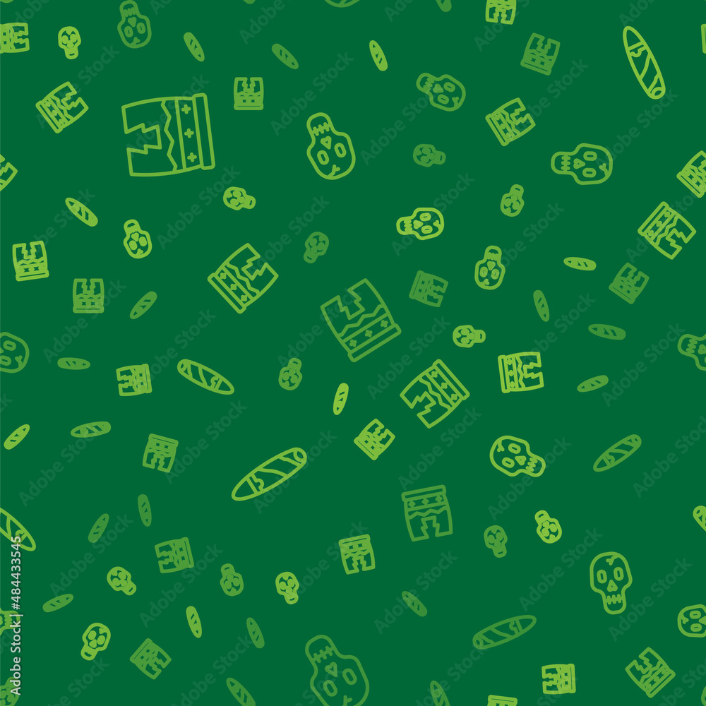 Set line Huehuetl, Cigar and Skull on seamless pattern. Vector Set line Huehuetl, Cigar and Skull on seamless pattern. Vector