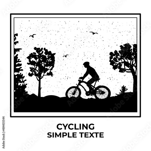 Fototapeta Naklejka Na Ścianę i Meble -  cyclist and forest vector silhouette logo. man on bicycle, forest landscape in a rectangular frame vector silhouette.vector graphics. vector art eps