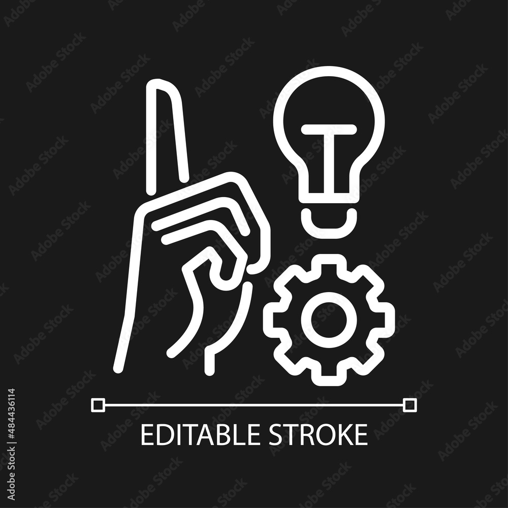 Generate new idea pixel perfect white linear icon for dark theme. Inspiration for project. Innovative thinking. Thin line illustration. Isolated symbol for night mode. Editable stroke. Arial font used Generate new idea pixel perfect white linear icon for dark theme. Inspiration for project. Innovative thinking. Thin line illustration. Isolated symbol for night mode. Editable stroke. Arial font used