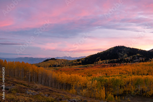 Colorful sunset with Autumn colors in the Utah mountains © Wesley Aston