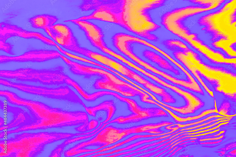 Fototapeta premium Abstract trendy purple pink neon colored psychedelic fluorescent striped zebra textured neon background. 1970s Style Color Waves backdrop. 