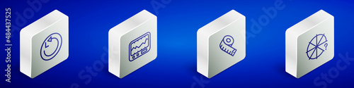 Set Isometric line Radius, Measuring instrument, tape and Circle of pieces icon. Vector