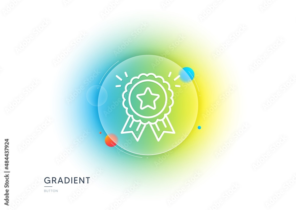 Loyalty award line icon. Gradient blur button with glassmorphism. Bonus points. Discount program symbol. Transparent glass design. Loyalty award line icon. Vector