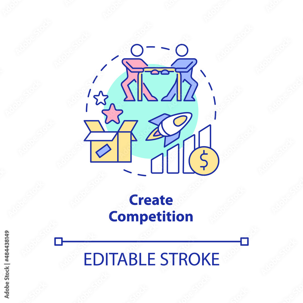 Create competition concept icon. Business struggle. Market economy pros abstract idea thin line illustration. Isolated outline drawing. Editable stroke. Arial, Myriad Pro-Bold fonts used