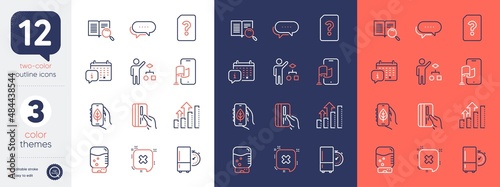 Set of Payment card, Analysis graph and Unknown file line icons. Include Water cooler, Refrigerator timer, Search text icons. Calendar, Dots message, Reject web elements. Location app. Vector
