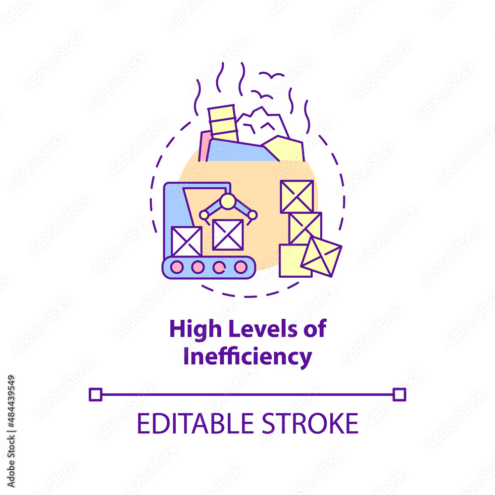 High levels of inefficiency concept icon. Centrally planned ES disadvantages abstract idea thin line illustration. Isolated outline drawing. Editable stroke. Arial, Myriad Pro-Bold fonts used