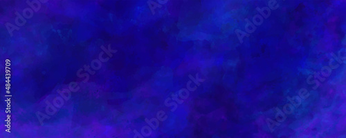 Vector watercolor art background with blue sky and clouds. Hand drawn vector texture. Blue heaven. Watercolour banner. Grunge template for flyers, cards, poster, cover.