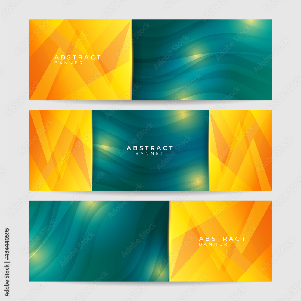 Obraz premium Set of modern gradient shape green orange abstract banner design background