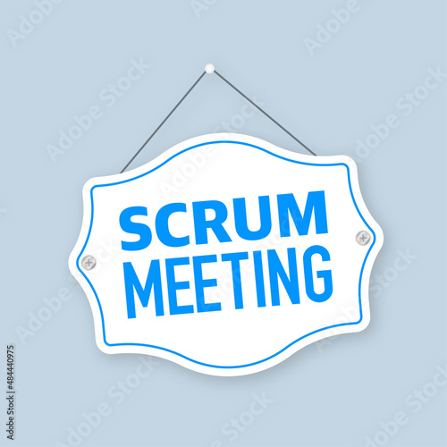 Flat icon with scrum meeting. Project development illustration. Vector icon