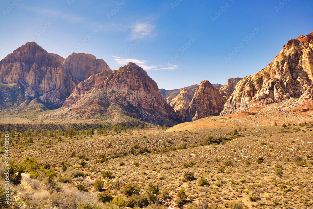 Pine Creek Canyon in Red Rock Canyon National Conservation Area , close to Las Vegas, Nevada. Desert scenery with towering rock formations.
