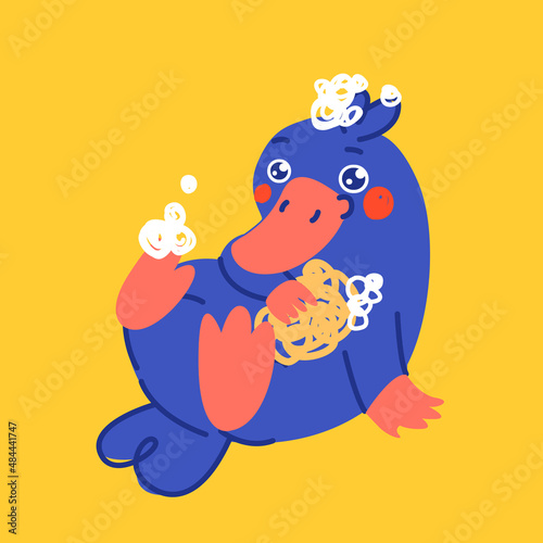 Cartoon childish character platypus. Children's character for packaging cosmetics.