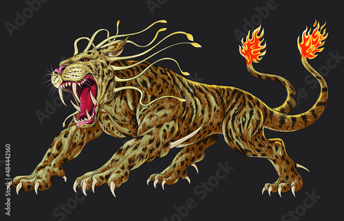 Drawing Tigra, monster character, agressive, biggest, art.illustration, vector © Uking