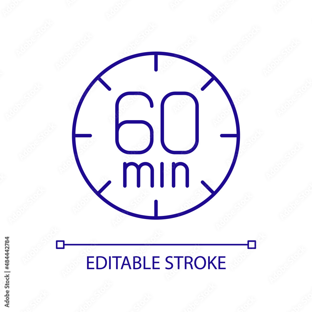 Fototapeta premium Sixty minutes limit RGB color icon. Setting deadline. Time period. One hour limitation. Maximum length. Isolated vector illustration. Simple filled line drawing. Editable stroke. Arial font used