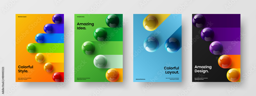 Isolated 3D balls poster layout bundle. Creative pamphlet A4 vector design illustration composition.