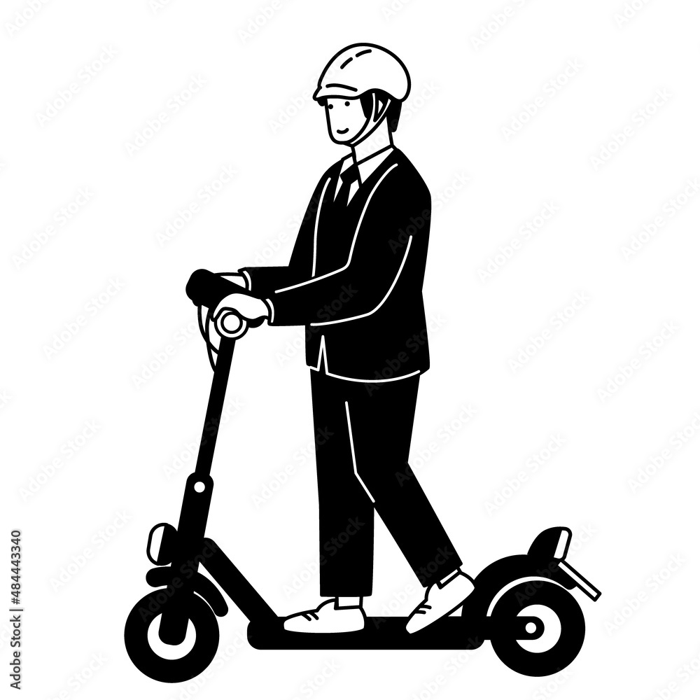 電動キックボード 電動キックスケーターに乗る男性のイラスト
電動キックボード 電動キックスケーターに乗る男性のイラスト