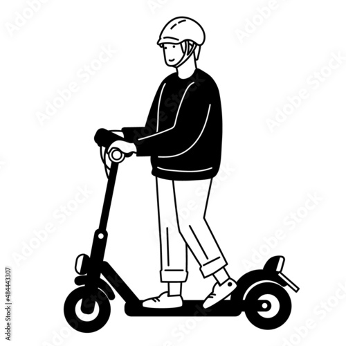 電動キックボード　電動キックスケーターに乗る男性のイラスト
