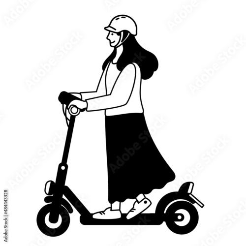 電動キックボード　電動キックスケーターに乗る女性のイラスト