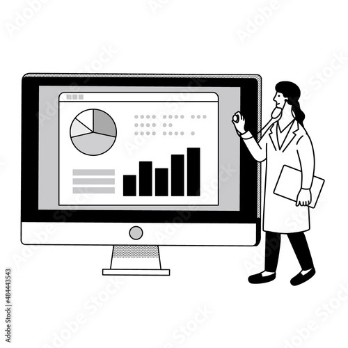 パソコンに聴診器をあてる医者のイラスト
