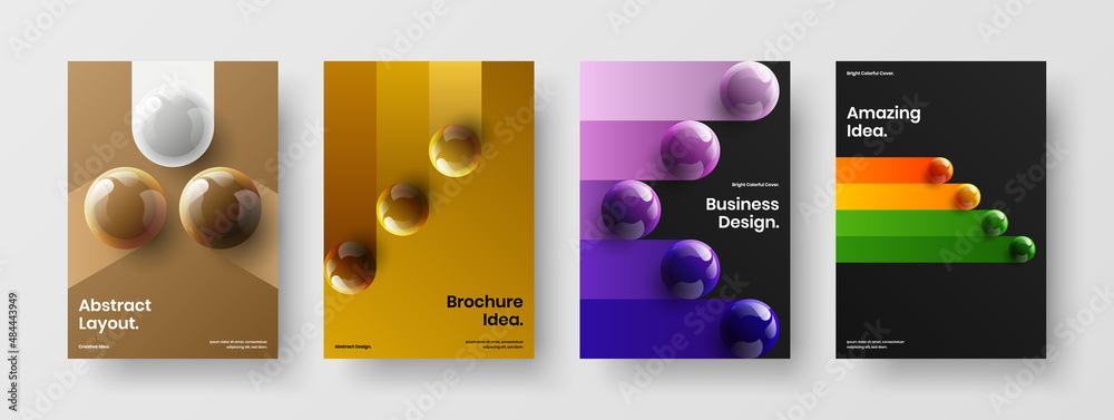 Isolated journal cover A4 design vector illustration composition. Clean 3D balls banner layout bundle.