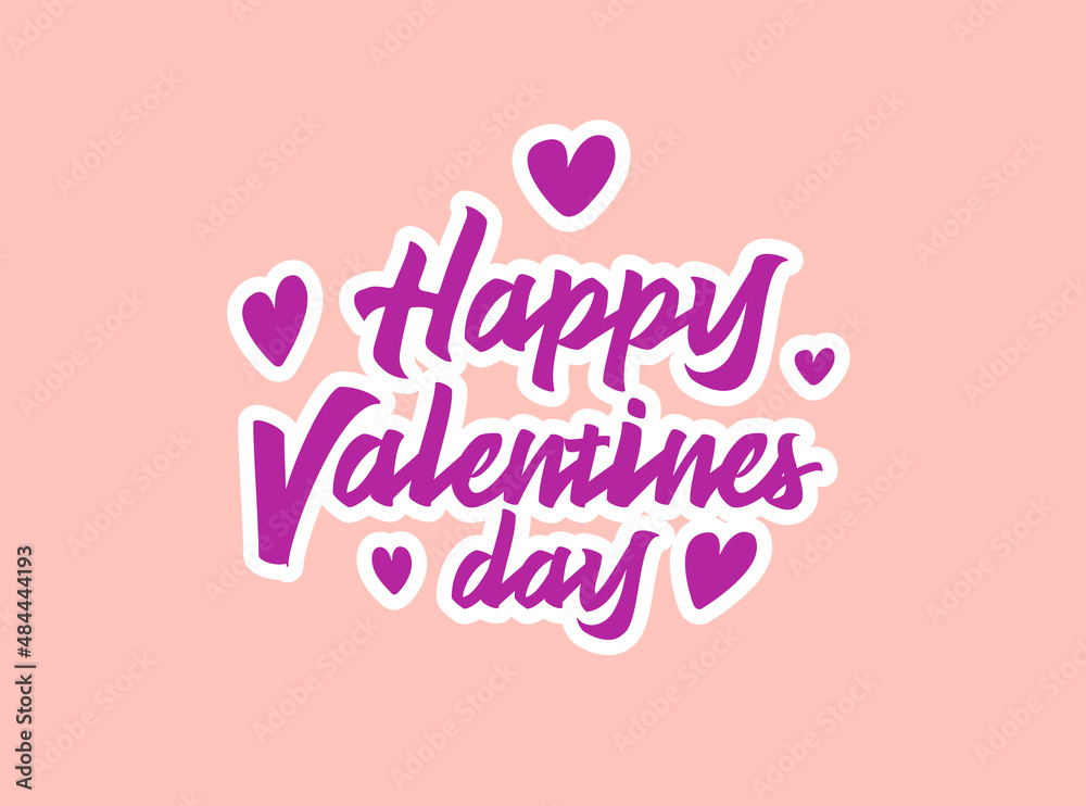 Valentine holiday poster design. Heart shape, creative lettering and cartoon style boy and girl. Vector illustration.