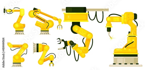 Robotic machine arm for automation manufacturing process. Set of industrial robot manipulator