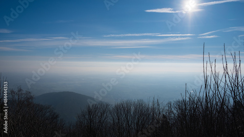 scenic view over Alsace plain under a blue sky and haze 