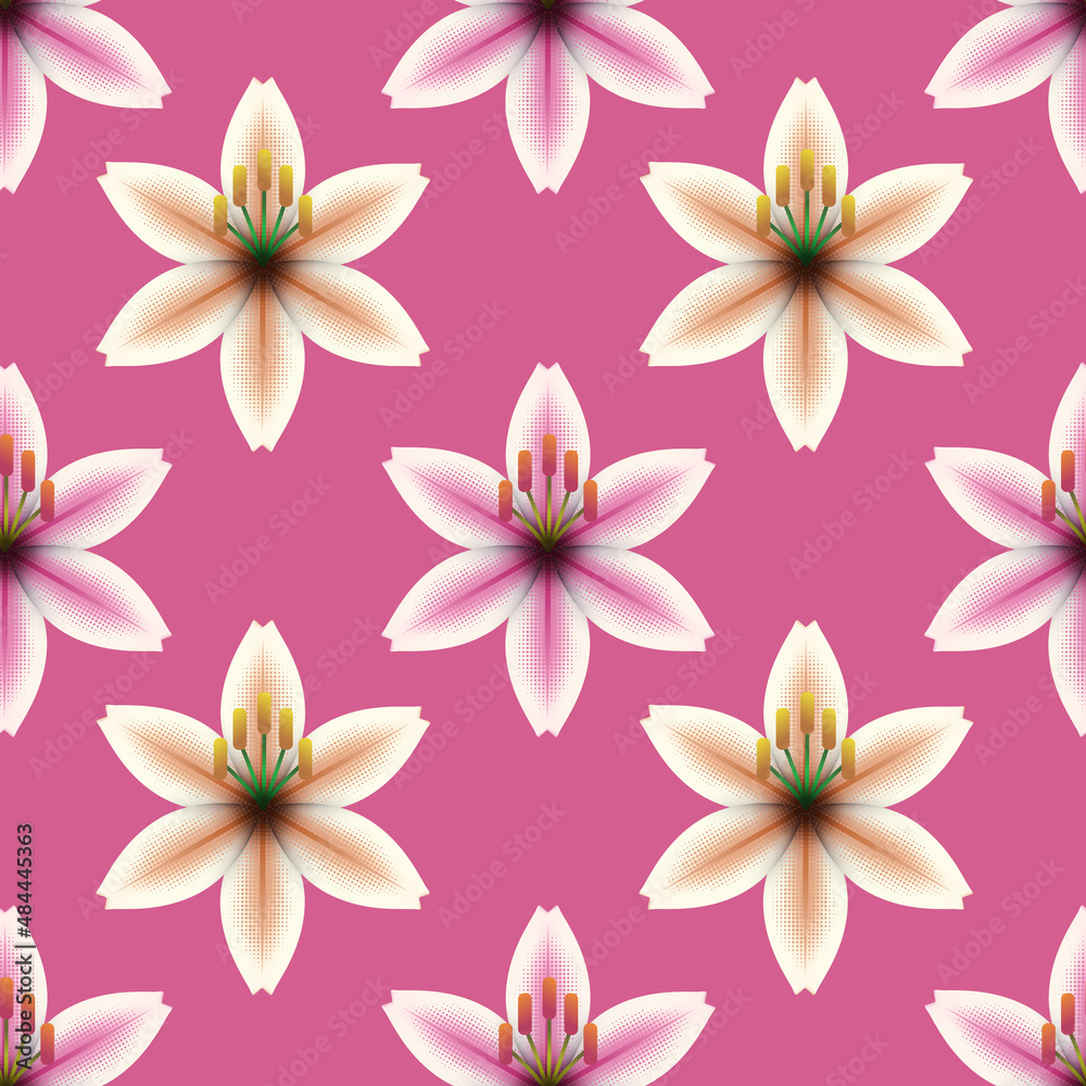 Lily flower. Valentine holiday seamless pattern design.