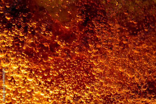 Detail of Cold Bubbly Carbonated Soft Drink with Ice
