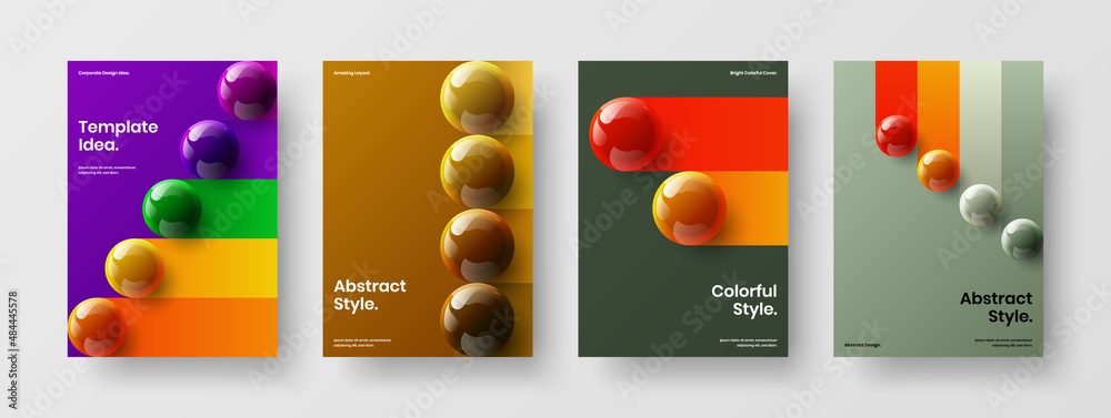 Simple brochure design vector illustration collection. Fresh realistic balls book cover layout composition.