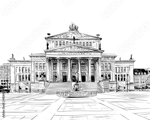 Germany. Konzerthaus Berlin. Old building hand drawn sketch. Unusual perspective. City vector illustration