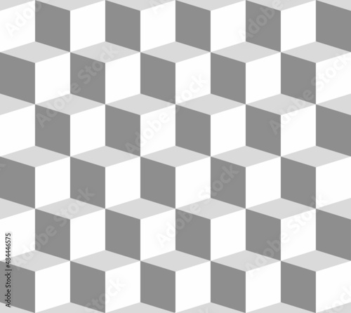 Abstract white and gray isometric pattern. Cubes seamless background. Brick perspective. Space for text or message web design. Vector illustration