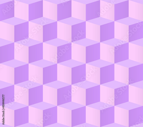 Abstract purple isometric pattern. Cubes seamless background. Violet brick perspective. Space for text or message web design. Vector illustration