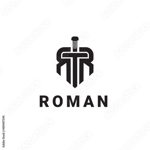 Sword Symbol Initials Letter RR Roman logo design