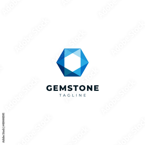 Geometry Blue Diamond Gem Stone Logo Design Template