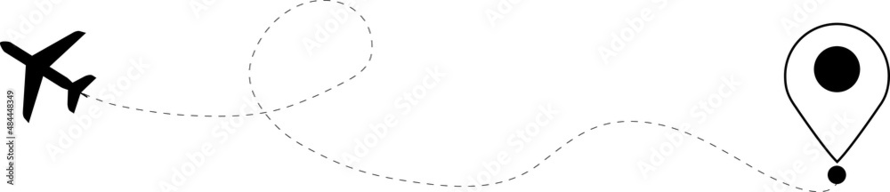 Airplane dotted route line the way airplane. Flying with a dashed line from the starting point and along the path Airplane dotted route line the way airplane. Flying with a dashed line from the starting point and along the path
