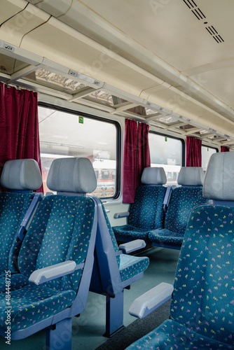 Inside the train with empty seats in Romania