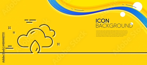 Rainy weather forecast line icon. Abstract yellow background. Clouds with rain sign. Cloudy sky symbol. Minimal rainy weather line icon. Wave banner concept. Vector